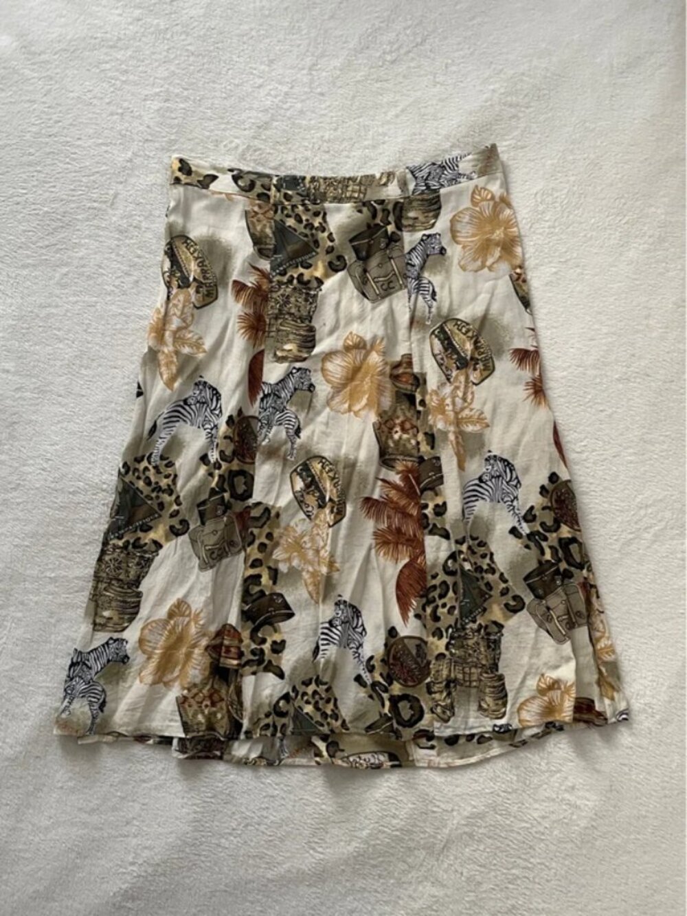 Vintage Y2K Beige and Brown Animal Print Midi Skirt Size 12